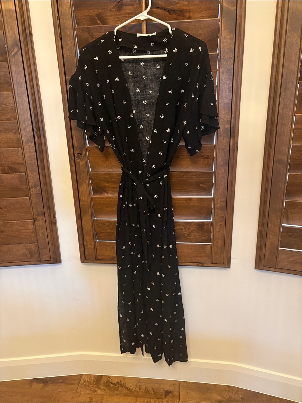 Lush Black Maxi Wrap Dress with White Print